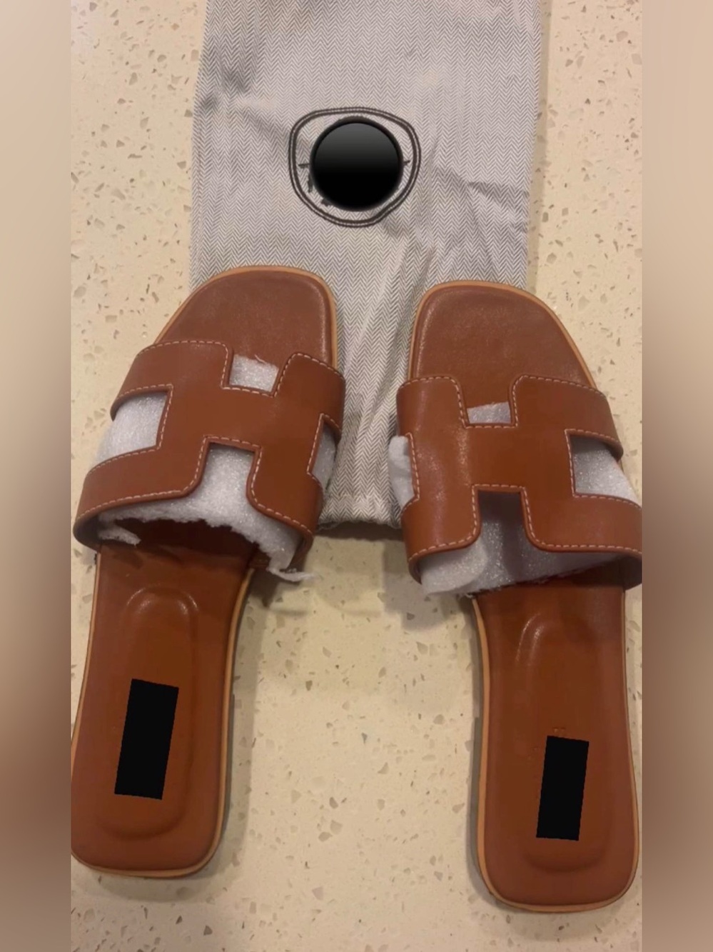 Women’s Tan Leather Slide Sandals - Casual Open-Toe Slides